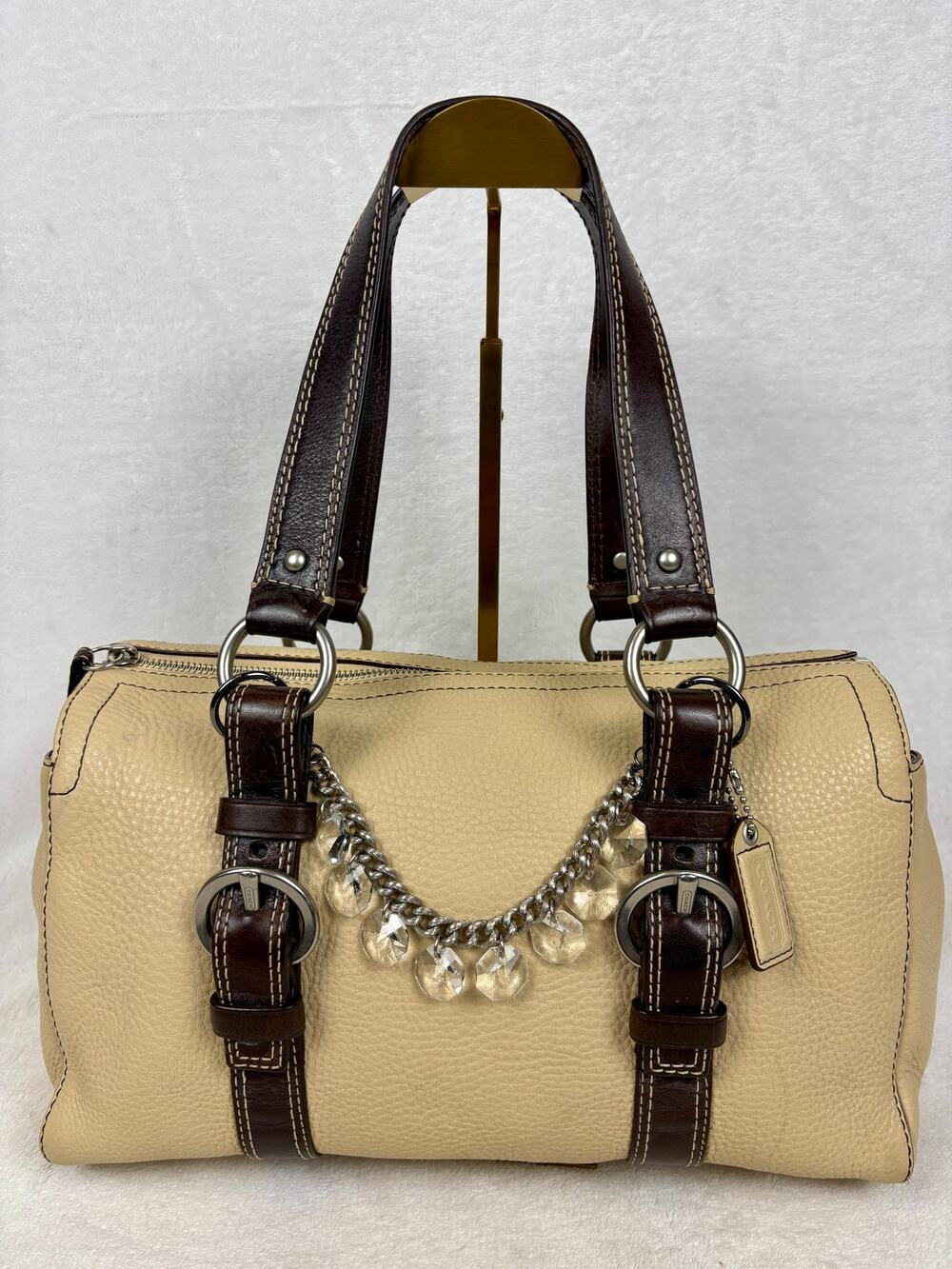 Coach Vintage Y2K Chelsea Zip Satchel in Cream Pebbled Leather